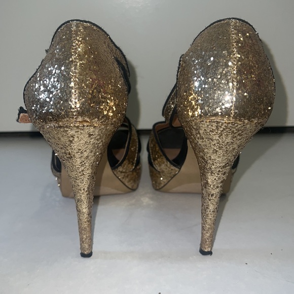EUC Gold Glitter 5” Open Toe Stilettos by Elle - Picture 4 of 7